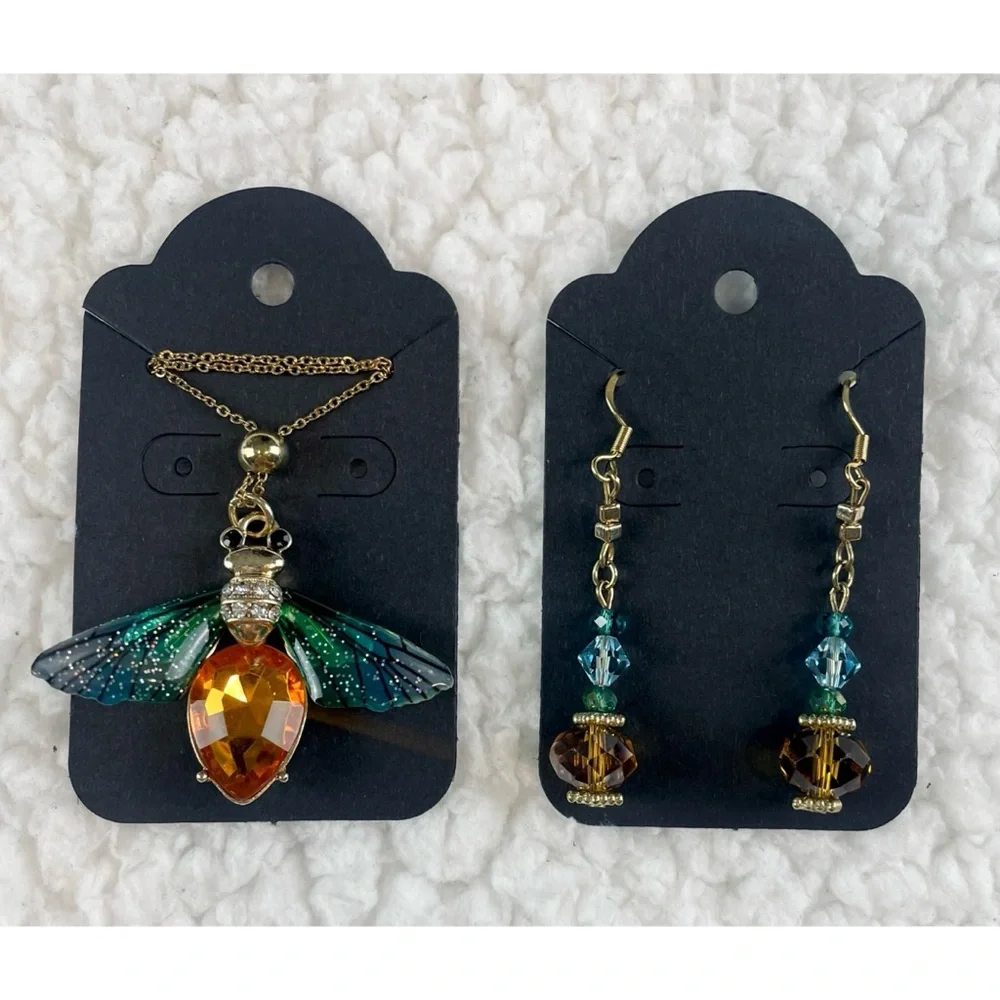 (NWOT) Blue/Green/Orange/Gold Firefly Necklace w/ Matching Drop Earrings - Picture 15 of 15